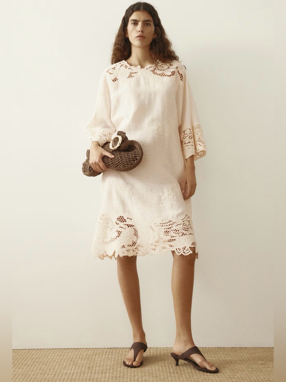 H&M Cream Dress With Eyelet Embroidery   Size Large SOLD OUT IN STORES